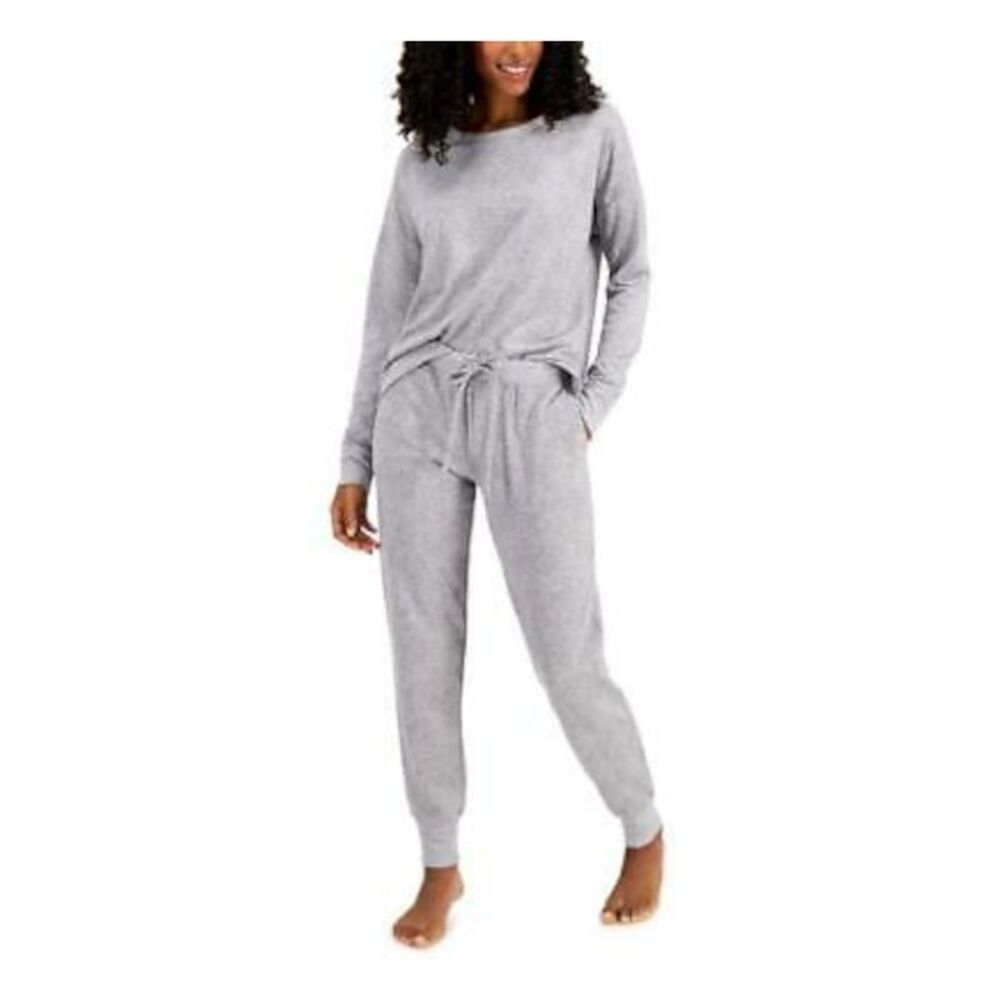 NWT ALFANI Womens Gray Animal Print Top Long Sleeve Pajamas S